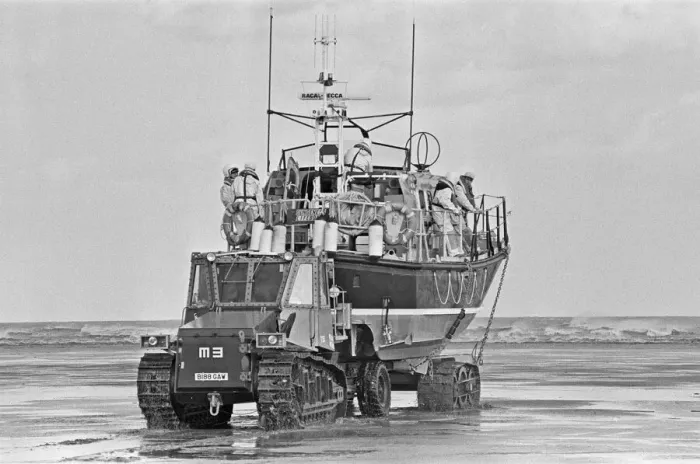 Framed Print : The R. N. L. B. Sealink Endeavour 12-002 Mersey Class Lifeboat seen here being put through Framed Print : The R. N. L. B. Sealink Endeavour 12-002 Mersey Class Lifeboat seen here being put through