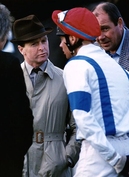 Racehorse Trainer Jonjo O Neil talking with a jockey after a race. Circa 1991
