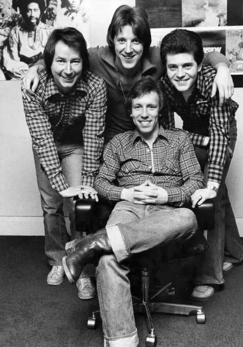 Framed Print : Racey pop group at the EMI offices London January 1979 P005576
