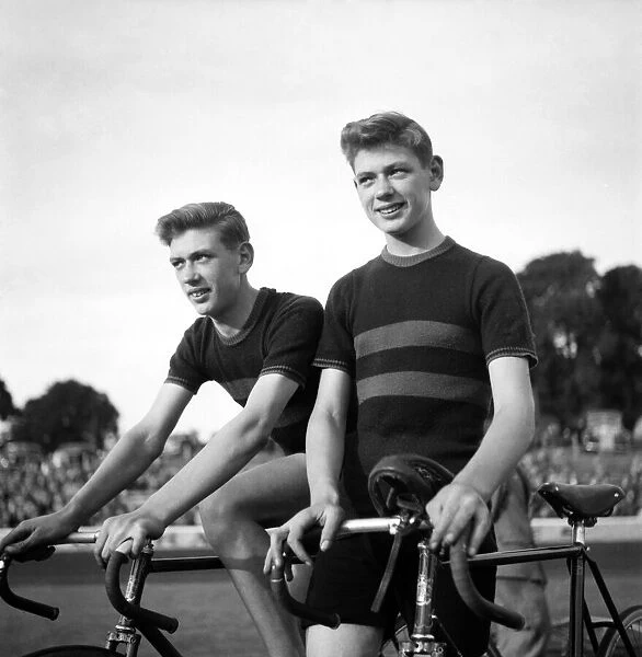 Racing Cyclists Twins. Stanley and Bernard Higginson with their bicycles. June 1952 C3130