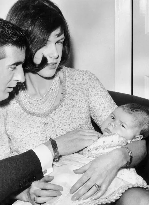 Framed Print : Racing driver Jackie Stewart with wife Helen and two month old baby son Paul Ewan Stewart