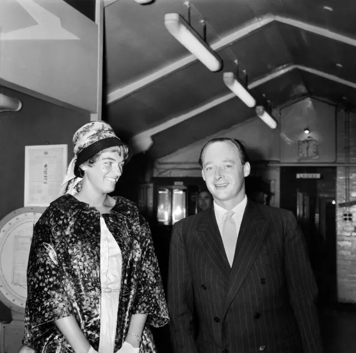 Framed Print : Racing driver and speed king Donald Campbell seen here with his wife at London Airport