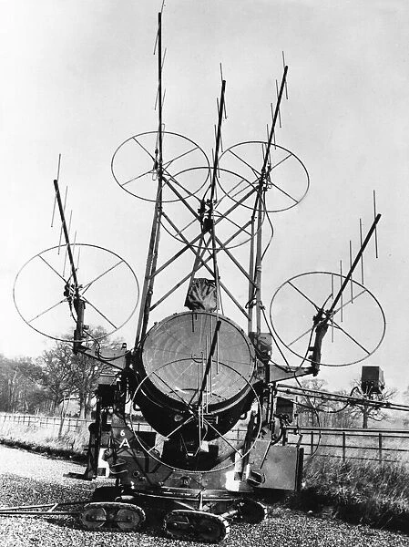 Radar controlled searchlight used against flying bombs. 15th August 1945