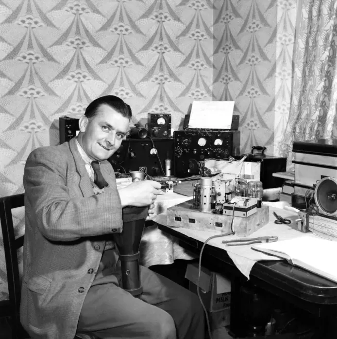 Framed Print : Radio Mechanic: Stephen Freeth seen here building radio equipment for the Bristol Framed Print : Radio Mechanic: Stephen Freeth seen here building radio equipment for the Bristol