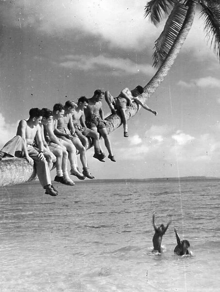 RAF Airmen relax on the island of Diego Garcia, Indian Choral Island, The Indian Ocean