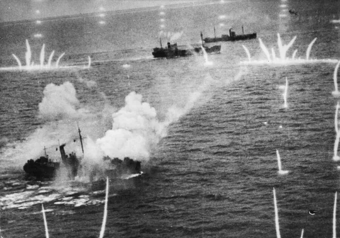 Framed Print : RAF Beaufighters attack four merchant ships near Heligoland in The North Sea Framed Print : RAF Beaufighters attack four merchant ships near Heligoland in The North Sea