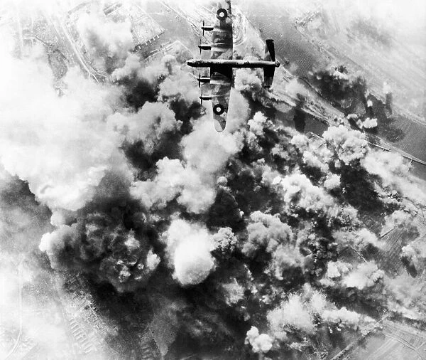 RAF Bomber attack Bremen oil refinery. The Bremen oil refinery during the attack