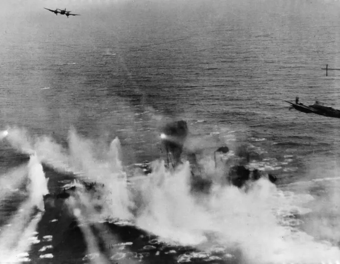 Framed Print : RAF Coastal Command Beaufighters attack three enemy merchant vessels in the waters of