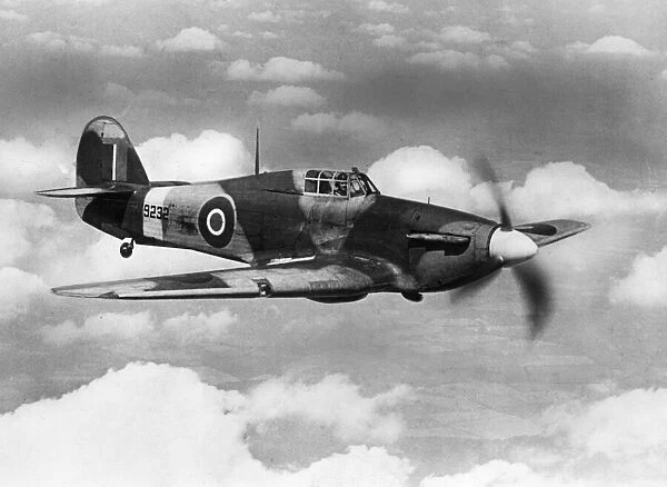 An RAF Hawker Hurricane in flight during the Second World War. Circa 1941