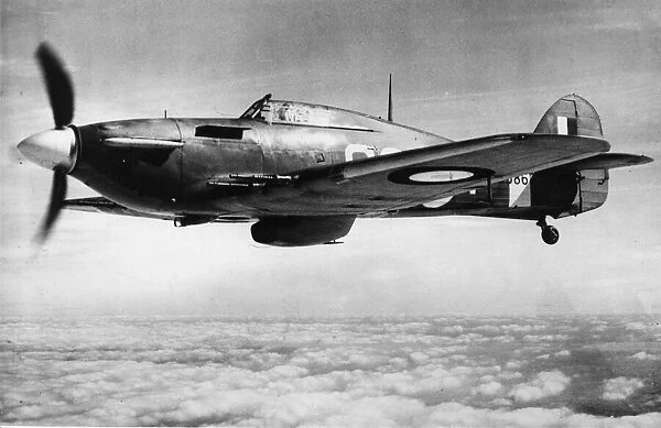 An RAF Hawker Hurricane in flight during the Second World War. September 1941