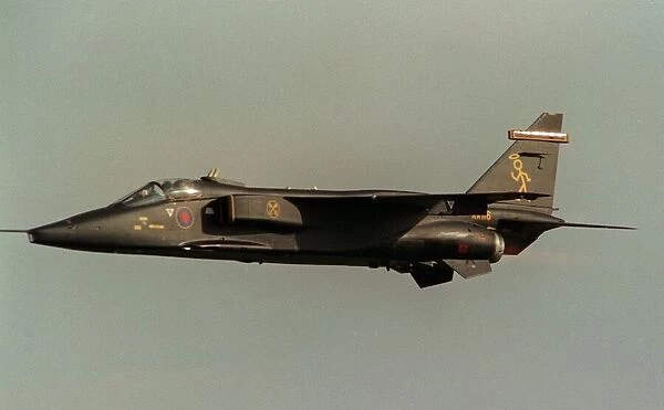 An RAF Jaguar Aircraft of 16 Squadron in flight at the Wroughton Air show