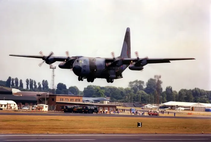 Framed Print : A RAF Lockheed C-130 Hercules aircraft takes part in the 1998 Sunderland Airshow