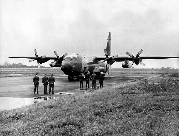 A RAF Lockheed C-130 Hercules aircraft after its touch-down at Carlisle Airport