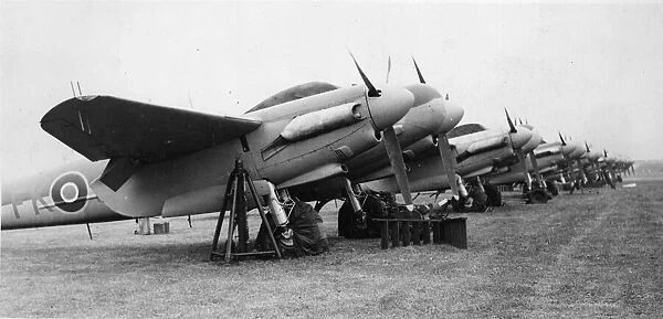 RAF Mosquito fighter planes lined up in readiness for an open day to the public as part