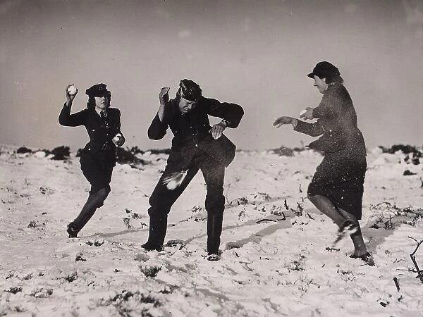RAF personnel playing snowballs in the West Country Local Caption