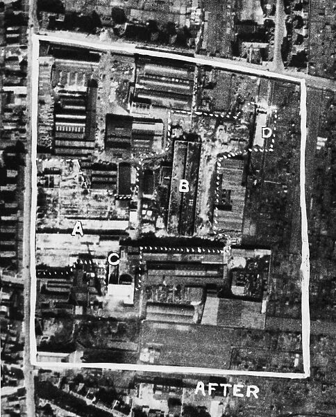 RAF Photo Reconnaissance image of damage to the Franz Clouth Rubber Works in Cologne