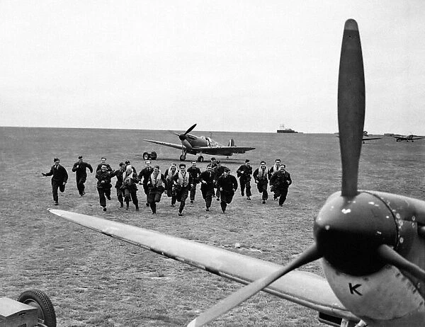 RAF Pilots scramble during the Battle of Britain Circa August 1940