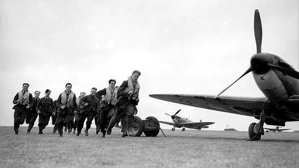 RAF Pilots scramble during the Battle of Britain Circa August 1940