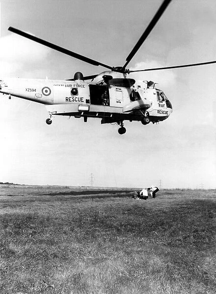 A RAF search and rescue Sea King helicopter from RAF Boulmer. August 1984