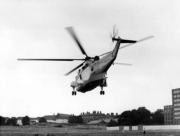 A RAF search and rescue Sea King helicopter from RAF Boulmer lands at Richardson Road