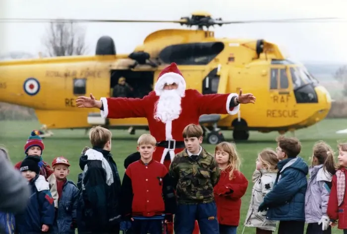 Framed Print : A RAF search and rescue Westland Sea King helicopter. Santa Claus Framed Print : A RAF search and rescue Westland Sea King helicopter. Santa Claus