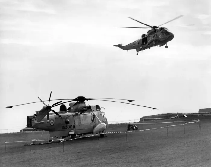 Framed Print : The RAF search and rescue Westland Sea King helicopter which made an emergency landing Framed Print : The RAF search and rescue Westland Sea King helicopter which made an emergency landing
