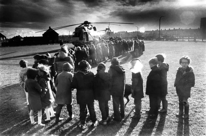 Framed Print : A RAF search and rescue Westland Sea King helicopter visits pupils at Moorside First