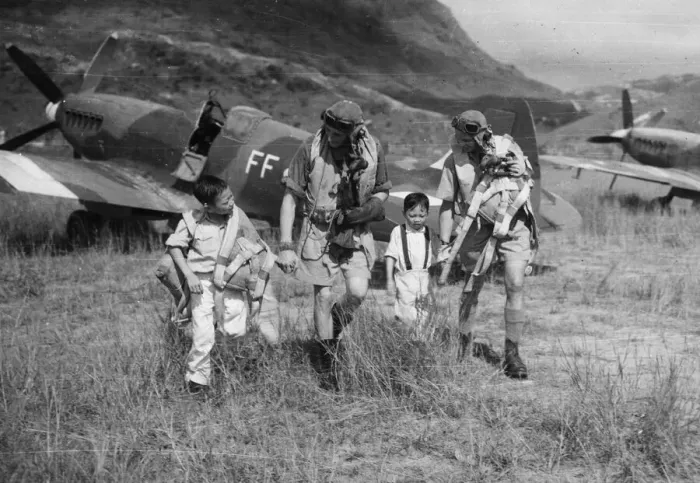 Framed Print : An RAF squadron took over the airfield from the Japanese, the children, who are brothers Framed Print : An RAF squadron took over the airfield from the Japanese, the children, who are brothers