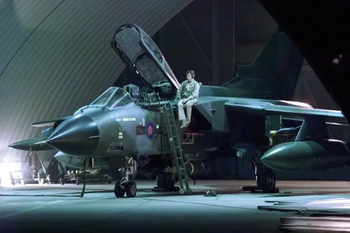 Framed Print : An RAF Tornado jet being prepared for battle in the hangar at Ali Al Salem Air Base in Framed Print : An RAF Tornado jet being prepared for battle in the hangar at Ali Al Salem Air Base in