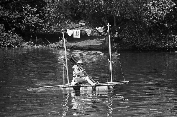 A raft race in Pangbourne, Berkshire. June 1976