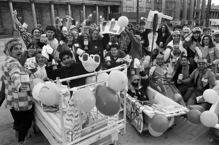 Framed Print : Rag time... Huddersfield Polytechnic students at the start of a town centre bath
