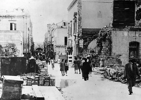 Raid damage in Kingsway, Valetta, capital of Malta. Circa March 1942