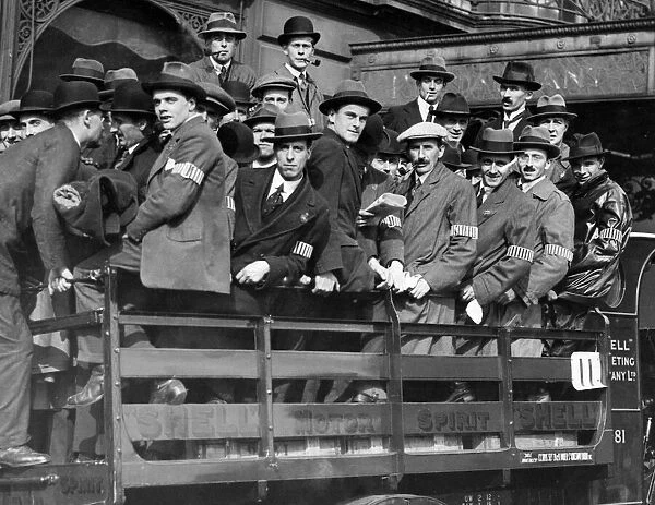 Rail Strike. A lorry load of special constables who have been called up for duty