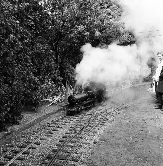 Framed Print : Railway enthusiasts at the miniature railway at Greywood