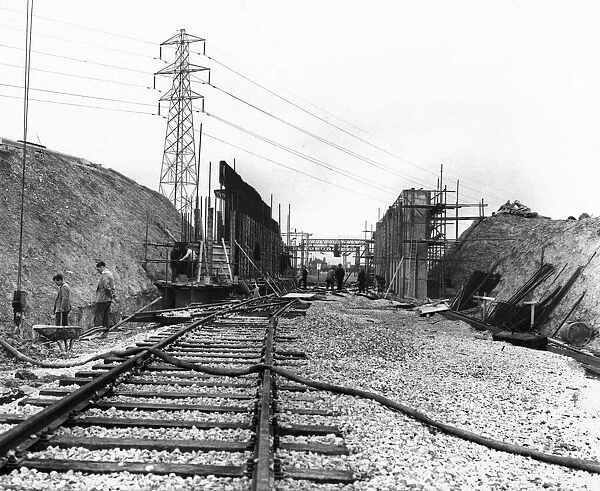 Railway sidings for the Halewood Ford factory are seen here under construction