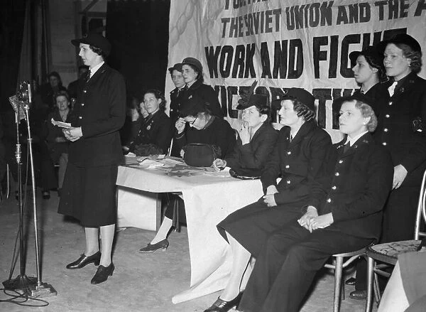 Railway worker Ms. Burbridge, addresses some of her supporters at a Women