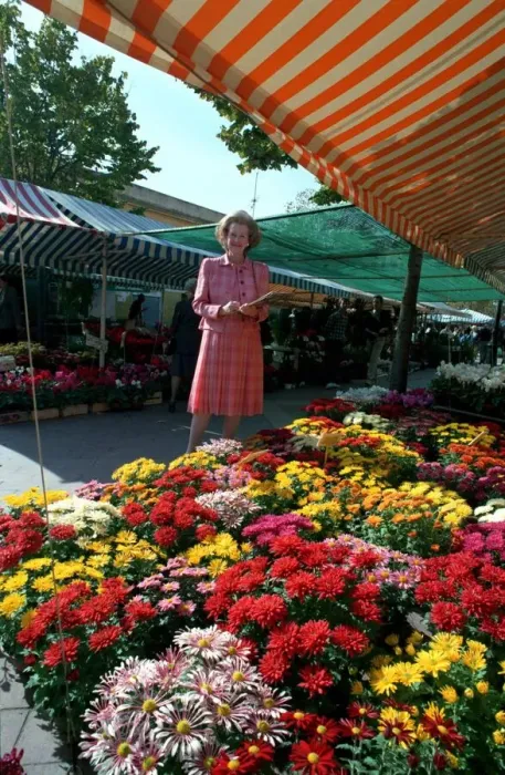 Framed Print : RAINE SPENCER, COUNTESS OF CHAMBRUN, STANDING IN FLOWER MARKET IN NICE - 30  /  10  /  1993
