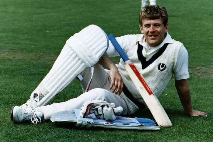 Framed Print : Rangers goalkeeper Andy Goram lying on cricket pitch wearing cricket clothes bat footba Framed Print : Rangers goalkeeper Andy Goram lying on cricket pitch wearing cricket clothes bat footba