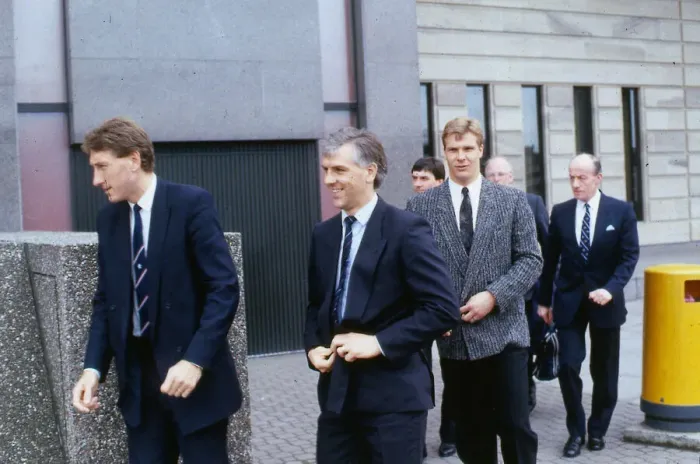 Framed Print : Rangers players 1988 arriving at court Graham Roberts Terry Butcher Chris Woods breach of Framed Print : Rangers players 1988 arriving at court Graham Roberts Terry Butcher Chris Woods breach of