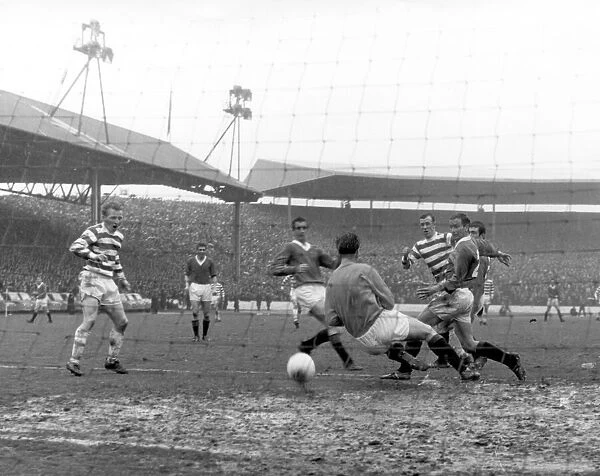 Rangers v. Celtic. The first Celtic goal, Jimmy Johnstone taps in from a Bobby