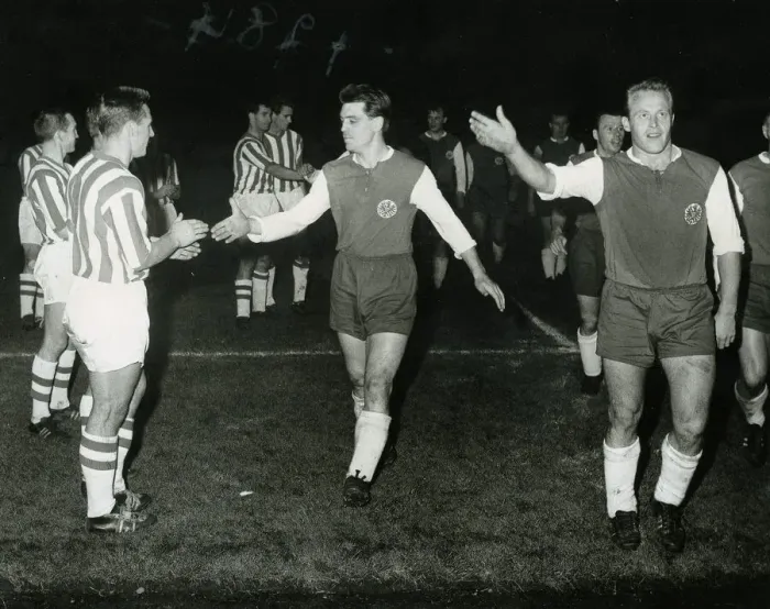 Framed Print : Rangers versus Eintracht Frankfurt October 1961 Rangers football players applaud Framed Print : Rangers versus Eintracht Frankfurt October 1961 Rangers football players applaud