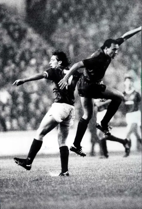 Framed Print : Rangers versus Osasuna UEFA cup September 1985 European football Ibrox park score 1 Framed Print : Rangers versus Osasuna UEFA cup September 1985 European football Ibrox park score 1