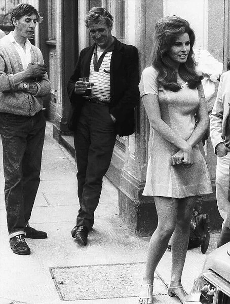 Raquel Welch actress as Lust in film Bedazzled outside a pub in Fulham London during a