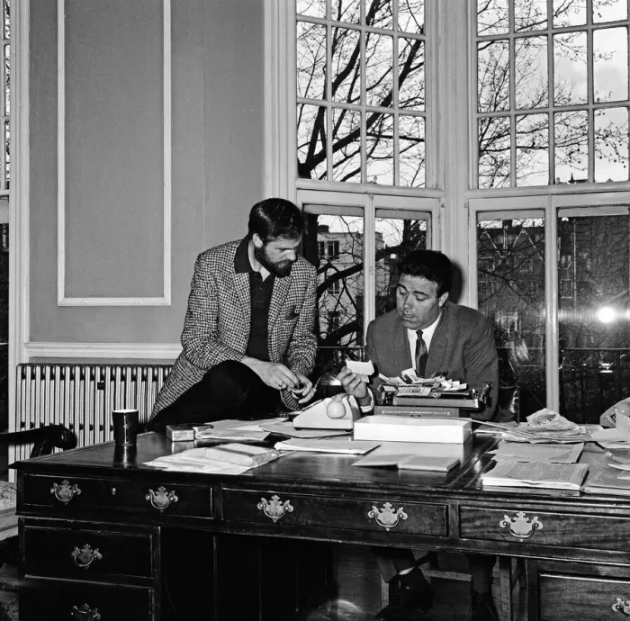 Framed Print : Ray Galton and Alan Simpson on tour for new ideas, and also for possible next Steptoe