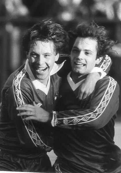 Ray Wilkins and Tommy Langley of Chelsea February 1979 celebrating a Chelsea goal