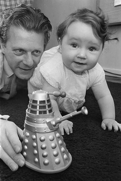 Raymond Cusick designer of the Daleks from Doctor Who 1965 playing with his