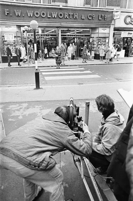 Framed Print : Reading Post Z Cars location film unit filming outside Woolworth in Maidenhead. May 1969