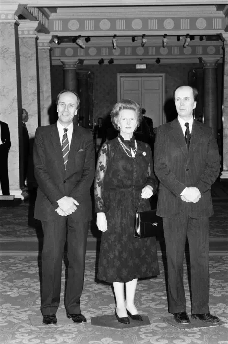 Framed Print : The real Norman Tebbit stands with wax works of Mrs Thatcher Framed Print : The real Norman Tebbit stands with wax works of Mrs Thatcher