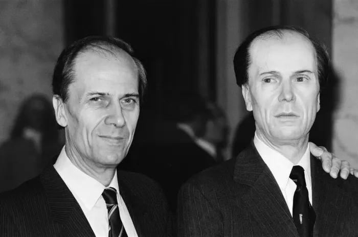 Framed Print : The real Norman Tebbit stands with wax works of Mrs Thatcher Framed Print : The real Norman Tebbit stands with wax works of Mrs Thatcher