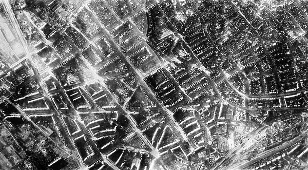 Reconnaissance photograph taken after the attack on Hanover showing the damage caused by